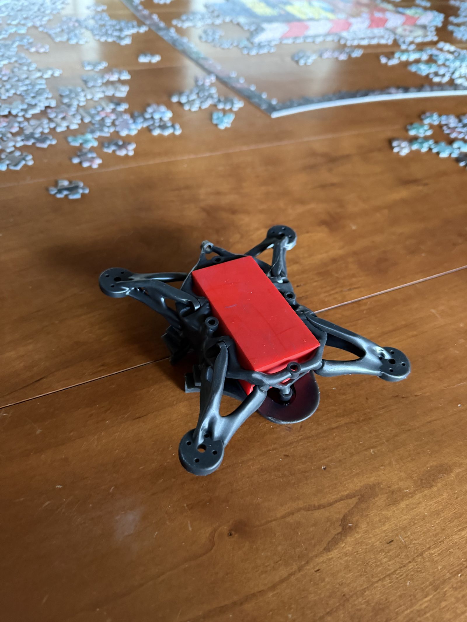 Assembly prototype, Tough 2000 frame with a red resin mockup standing in for the battery and electronics