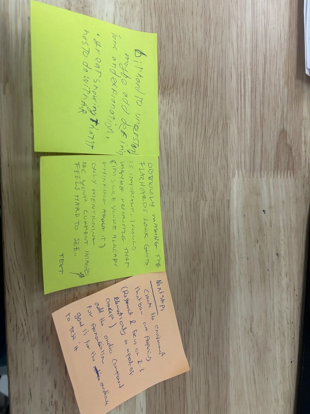 Development planning notes on sticky notes