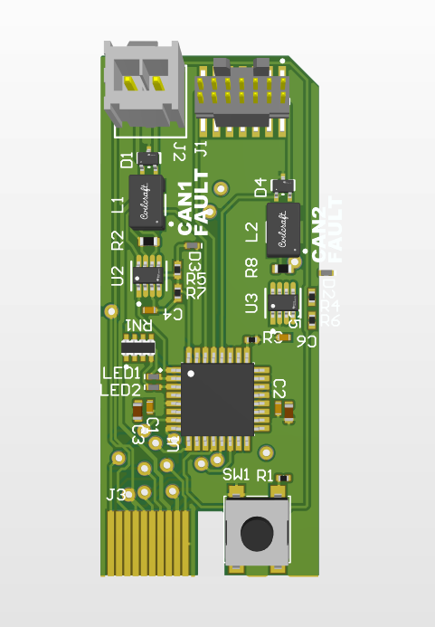 Compact card, reduced status/debug, top-down PCB layout