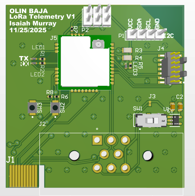 LoRa telemetry board, top-down PCB layout
