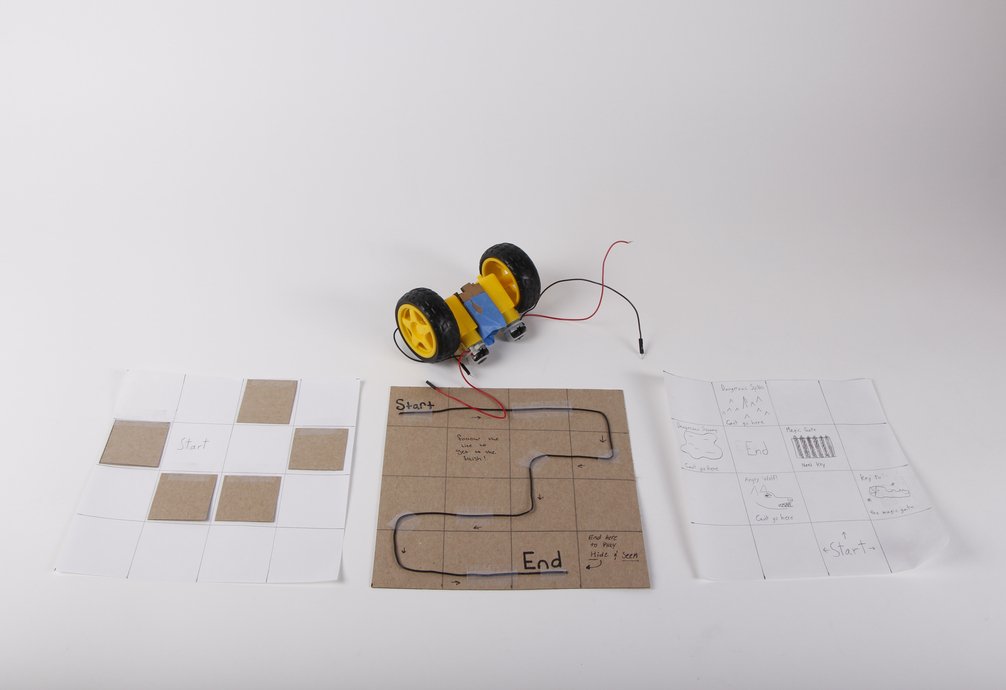 Early prototype with cardboard track and basic color tiles